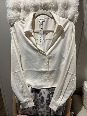 The Drop Satin Button-Front Blouse in Cream
